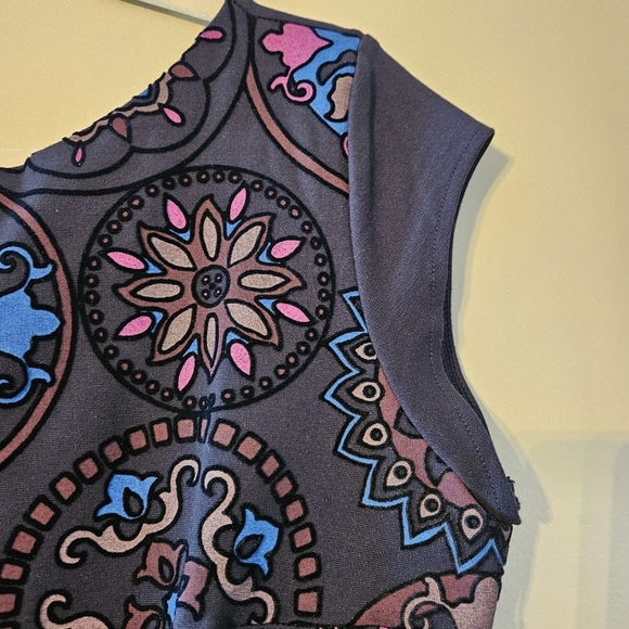 Desigual Sofia Patterns Boho Floral Print Mini Casual Navy Blue Dress Size XL. - Picture 13 of 16